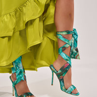 AZALEA WANG ELZON GREEN SATIN STRAPPY SANDAL