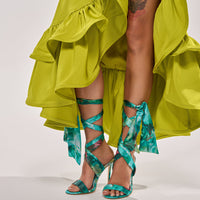 AZALEA WANG ELZON GREEN SATIN STRAPPY SANDAL