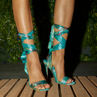 AZALEA WANG ELZON GREEN SATIN STRAPPY SANDAL