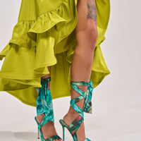 AZALEA WANG ELZON GREEN SATIN STRAPPY SANDAL