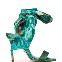 AZALEA WANG ELZON GREEN SATIN STRAPPY SANDAL