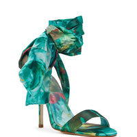 AZALEA WANG ELZON GREEN SATIN STRAPPY SANDAL