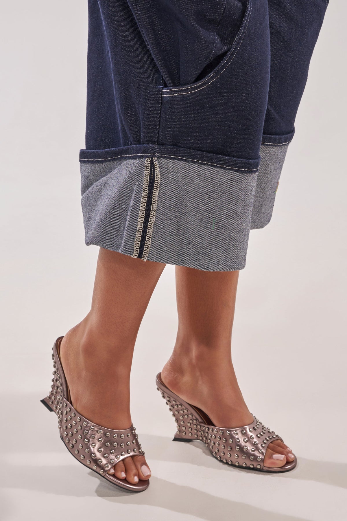 AZALEA WANG FABRON PEWTER EMBELLISHED WEDGE SANDAL
