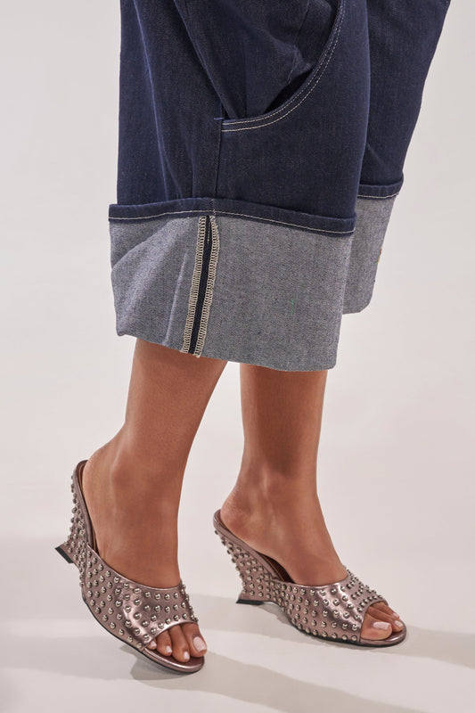 AZALEA WANG FABRON PEWTER EMBELLISHED WEDGE SANDAL