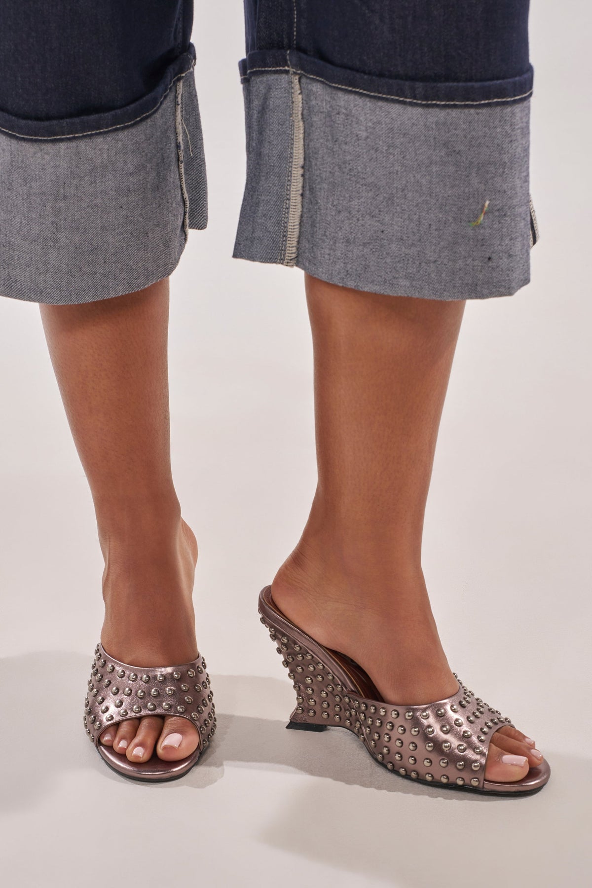 AZALEA WANG FABRON PEWTER EMBELLISHED WEDGE SANDAL
