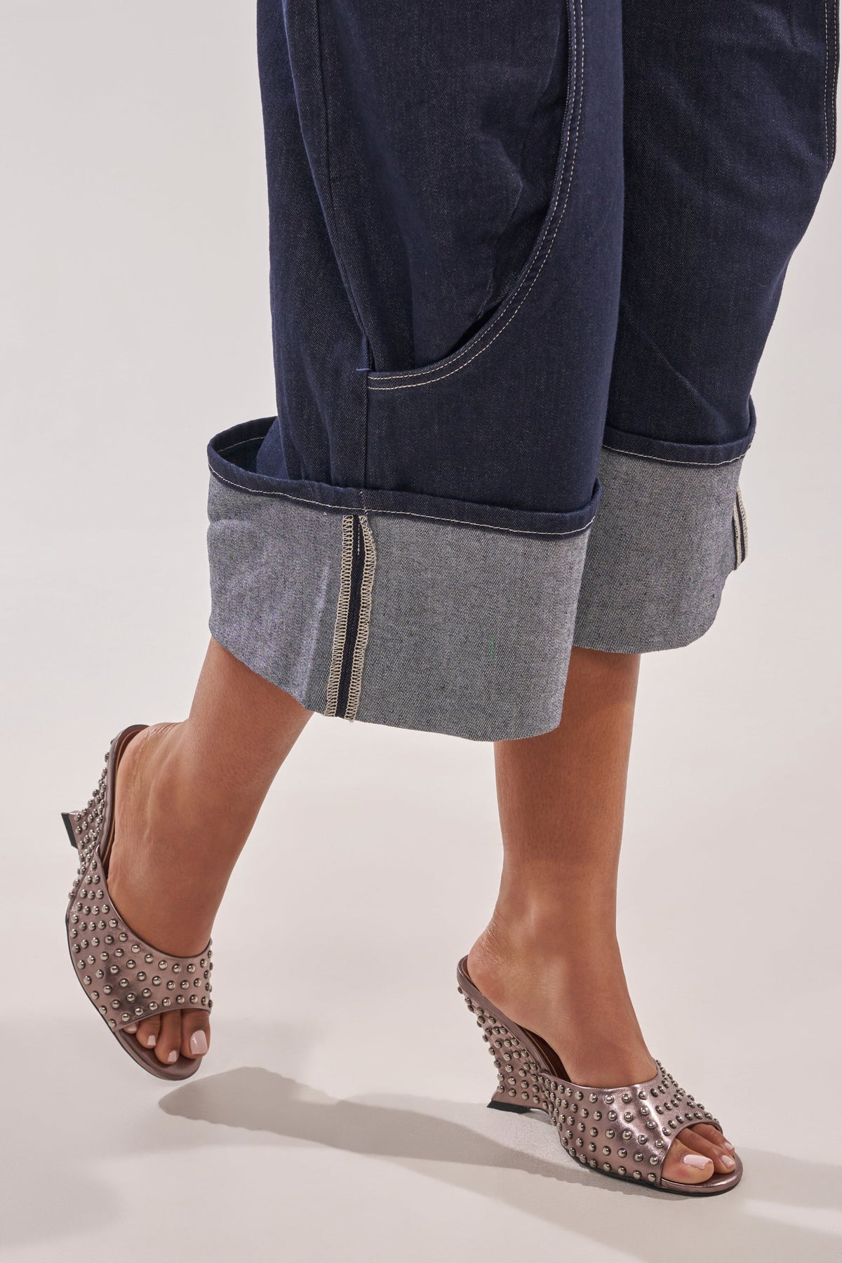 AZALEA WANG FABRON PEWTER EMBELLISHED WEDGE SANDAL