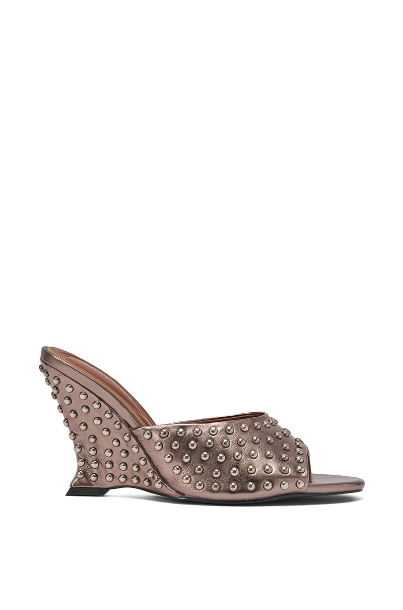 AZALEA WANG FABRON PEWTER EMBELLISHED WEDGE SANDAL