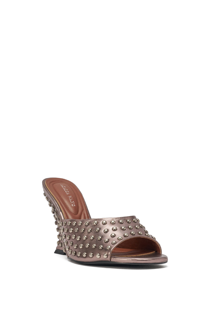 AZALEA WANG FABRON PEWTER EMBELLISHED WEDGE SANDAL