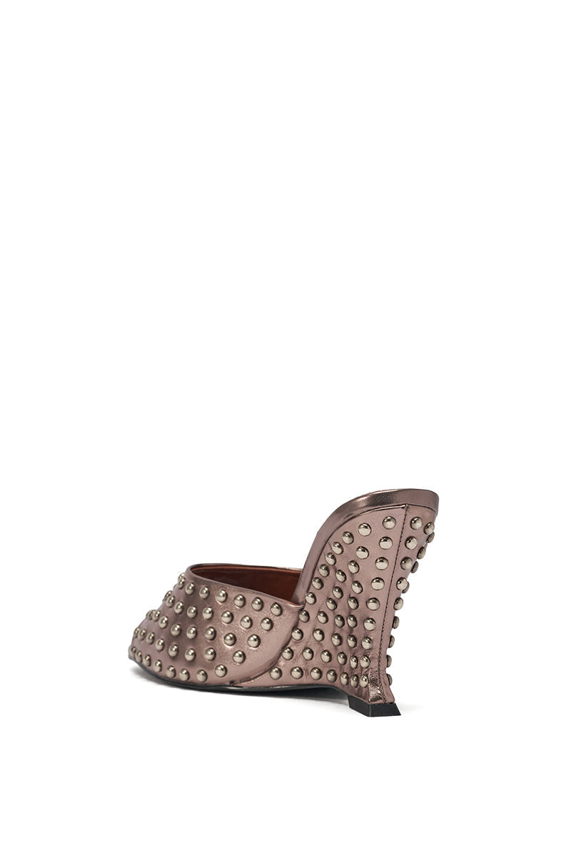 AZALEA WANG FABRON PEWTER EMBELLISHED WEDGE SANDAL