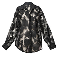 « Songe Fleuri » — Chemisier Organza Fleuri, Noir