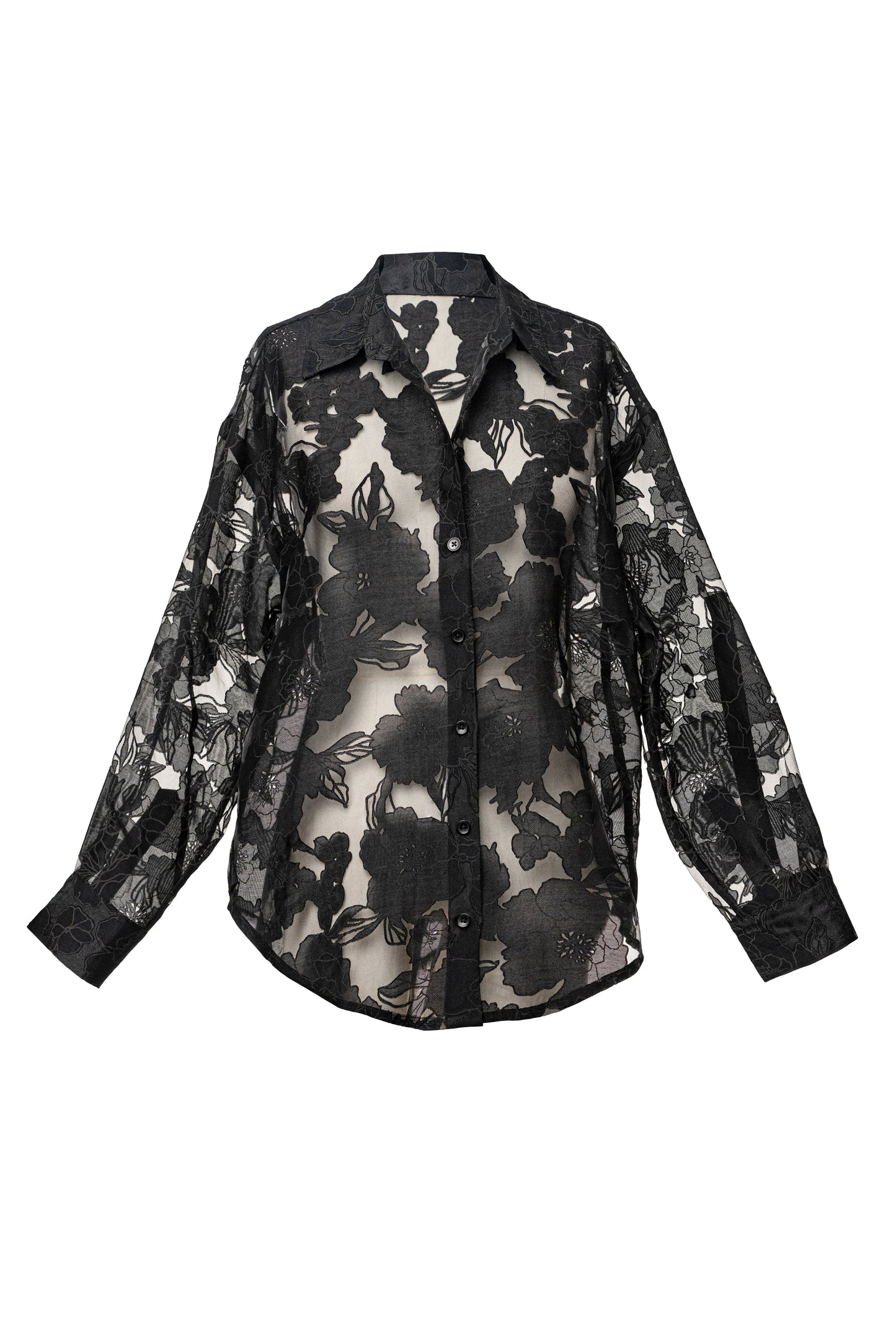 « Songe Fleuri » — Chemisier Organza Fleuri, Noir