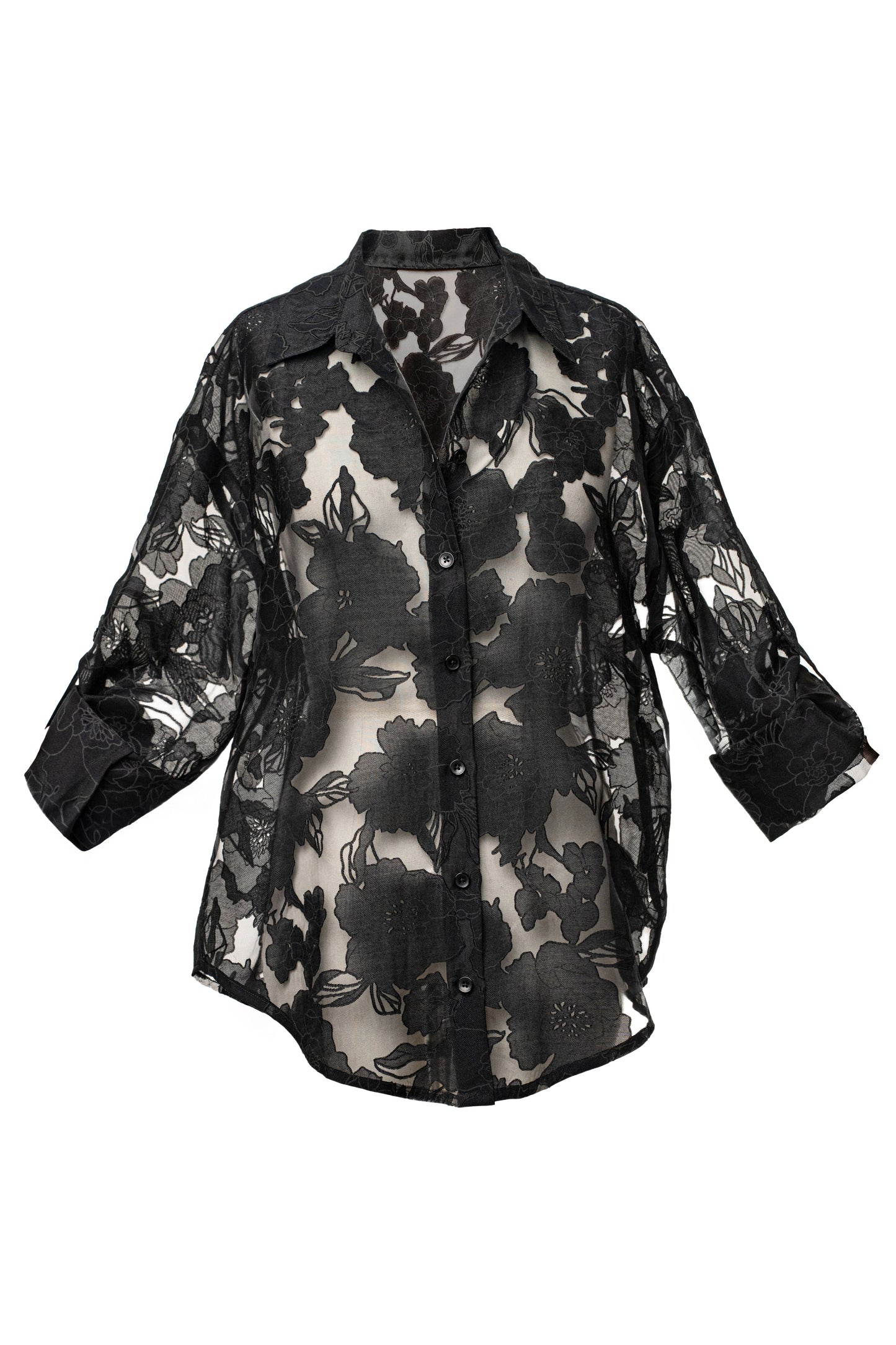 « Songe Fleuri » — Chemisier Organza Fleuri, Noir