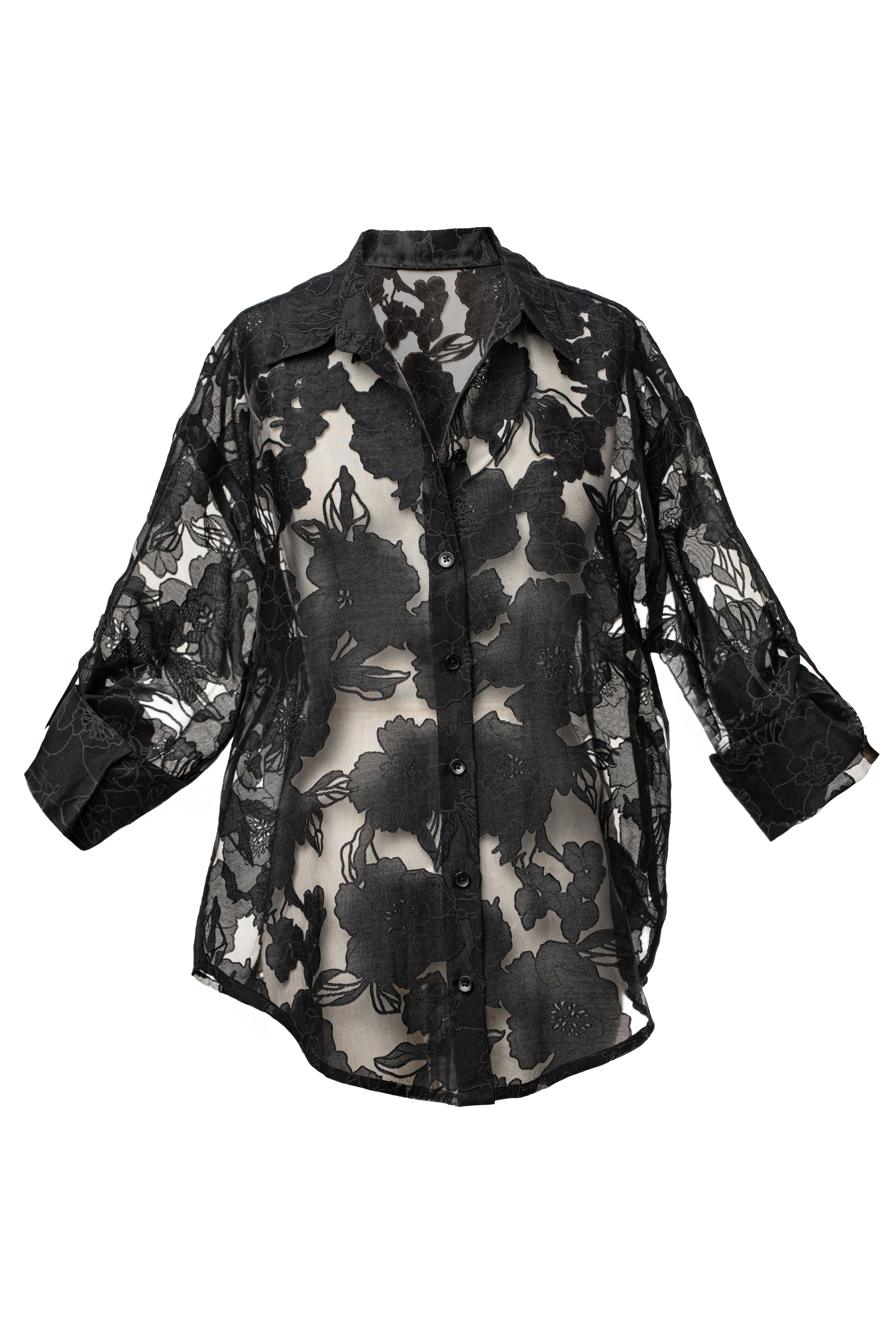 « Songe Fleuri » — Chemisier Organza Fleuri, Noir