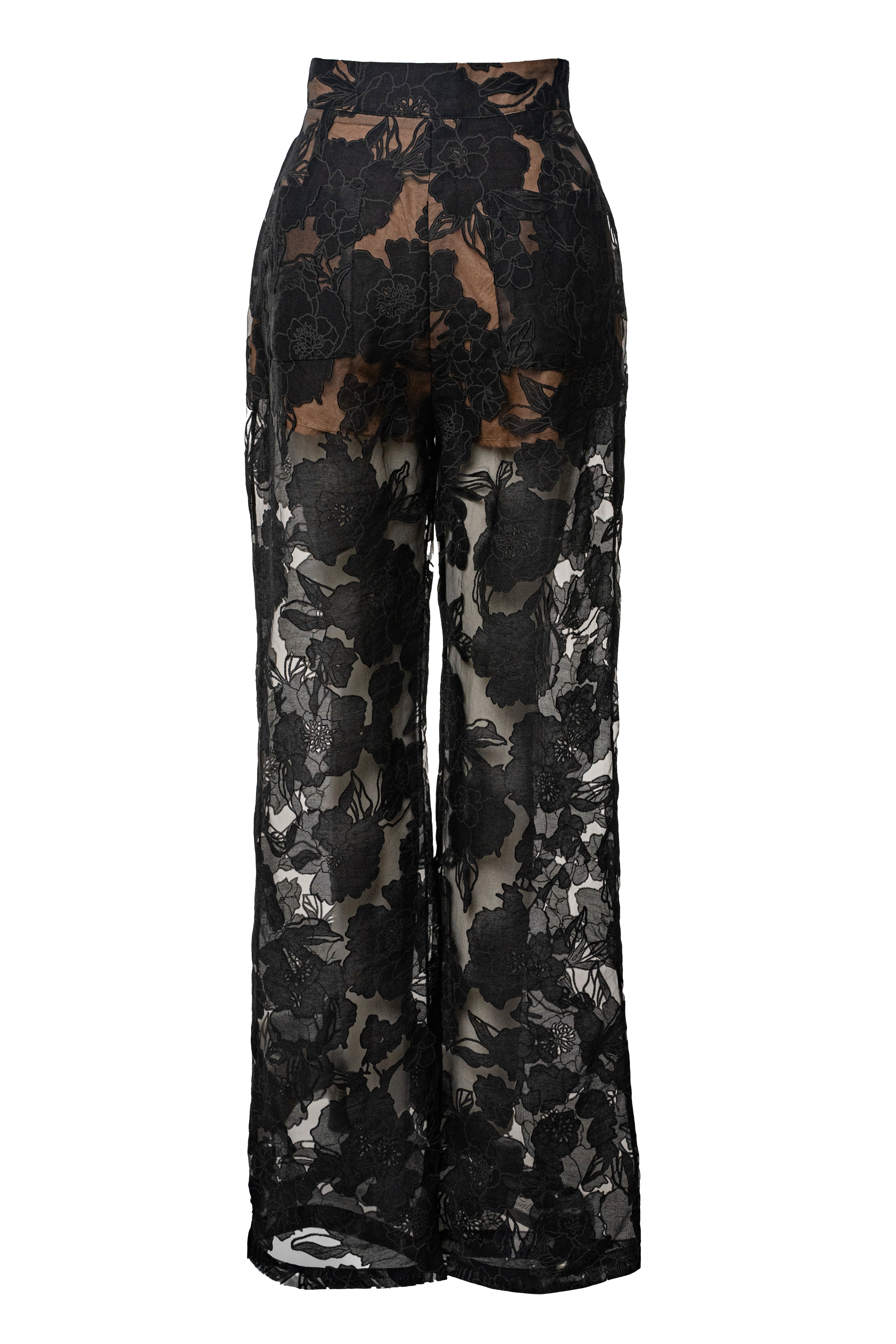 « Songe Fleuri » — Pantalon Organza Fleuri, Noir