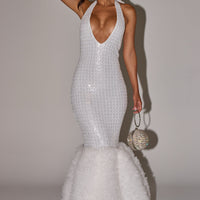 « Ovation » — Robe Longue Sirène Paillletée, Blanc
