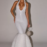 « Ovation » — Robe Longue Sirène Pailletée, Blanc