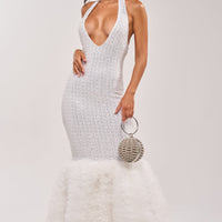 « Ovation » — Robe Longue Sirène Pailletée, Blanc