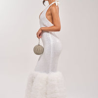 « Ovation » — Robe Longue Sirène Pailletée, Blanc