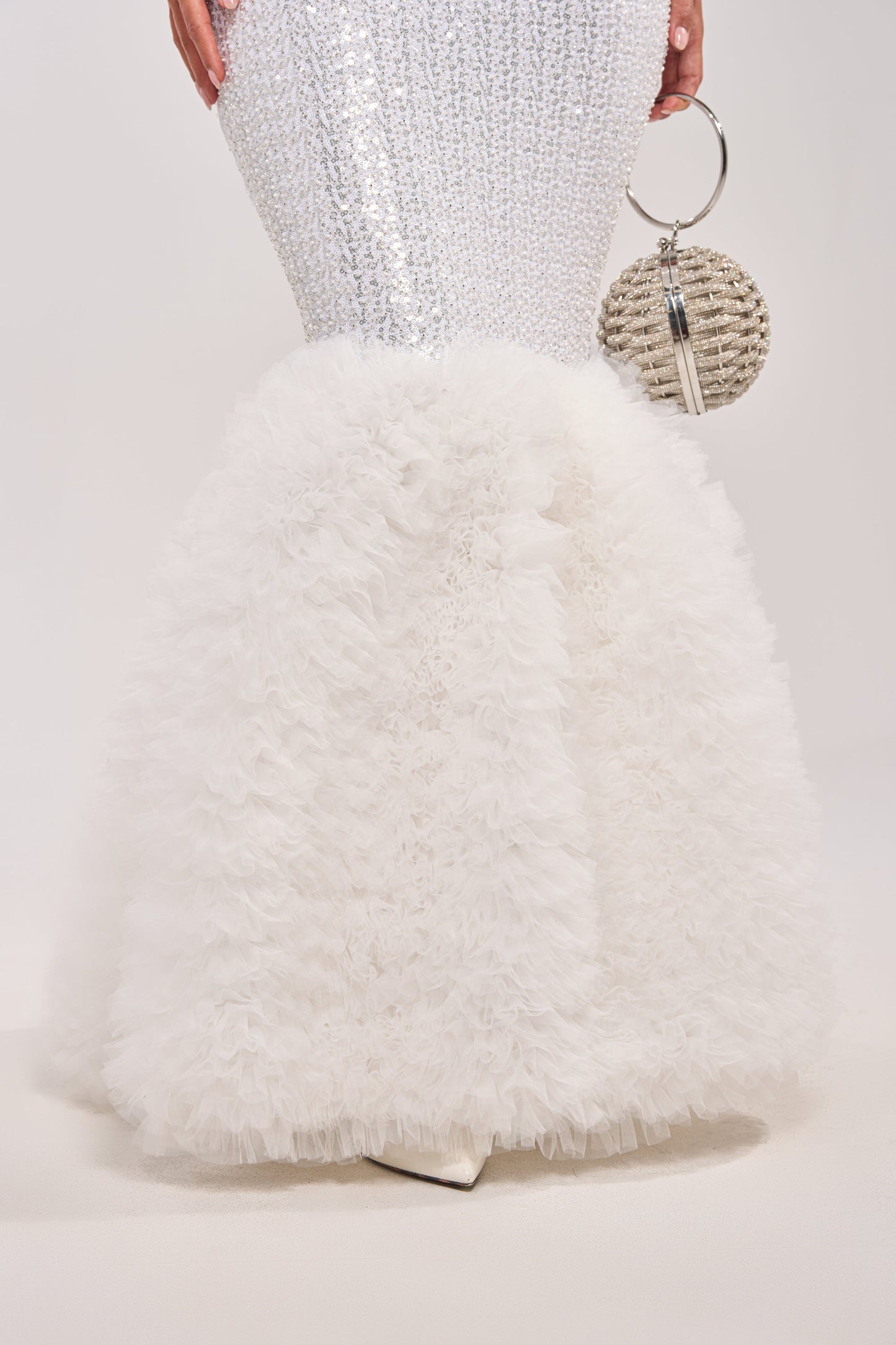 « Ovation » — Robe Longue Sirène Pailletée, Blanc