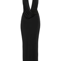 « Aube Drapée » — Robe Longue Dos Nu Col Bénitier, Noir