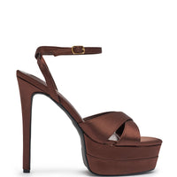 AZALEA WANG HALLADAY CHOCOLATE SATIN PLATFORM STILETTO SANDAL