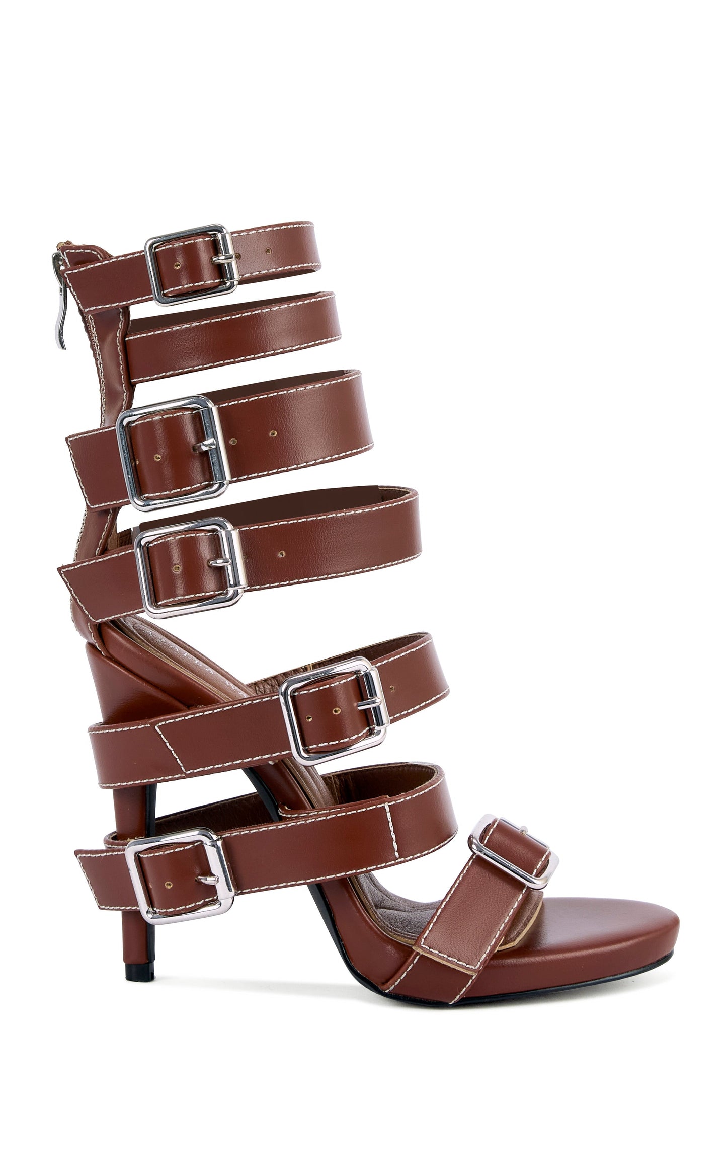 « Armure » — Sandales Stiletto à Brides, Marron