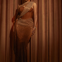 « Céleste » — Robe Longue Drapée Bandage, Or