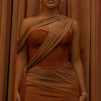 « Céleste » — Robe Longue Drapée Bandage, Or