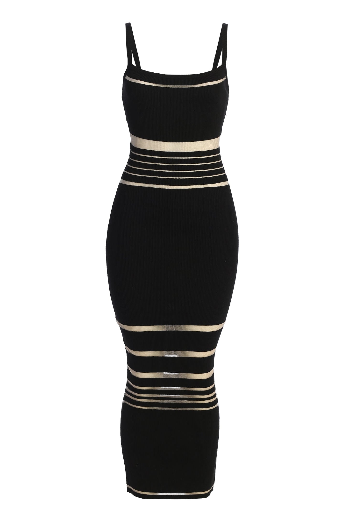 « Brise Marine » — Robe Mi-Longue Côtelée Rayée, Noir