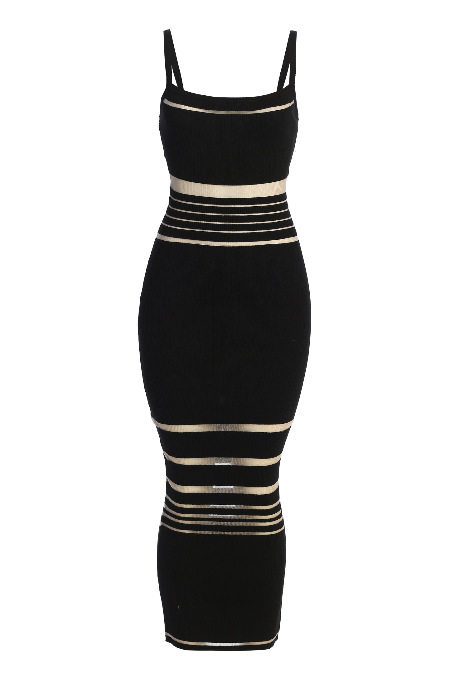 « Brise Marine » — Robe Mi-Longue Côtelée Rayée, Noir
