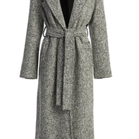 « Héritage Clair » — Manteau Long Ceinturé en Tweed, Gris Clair