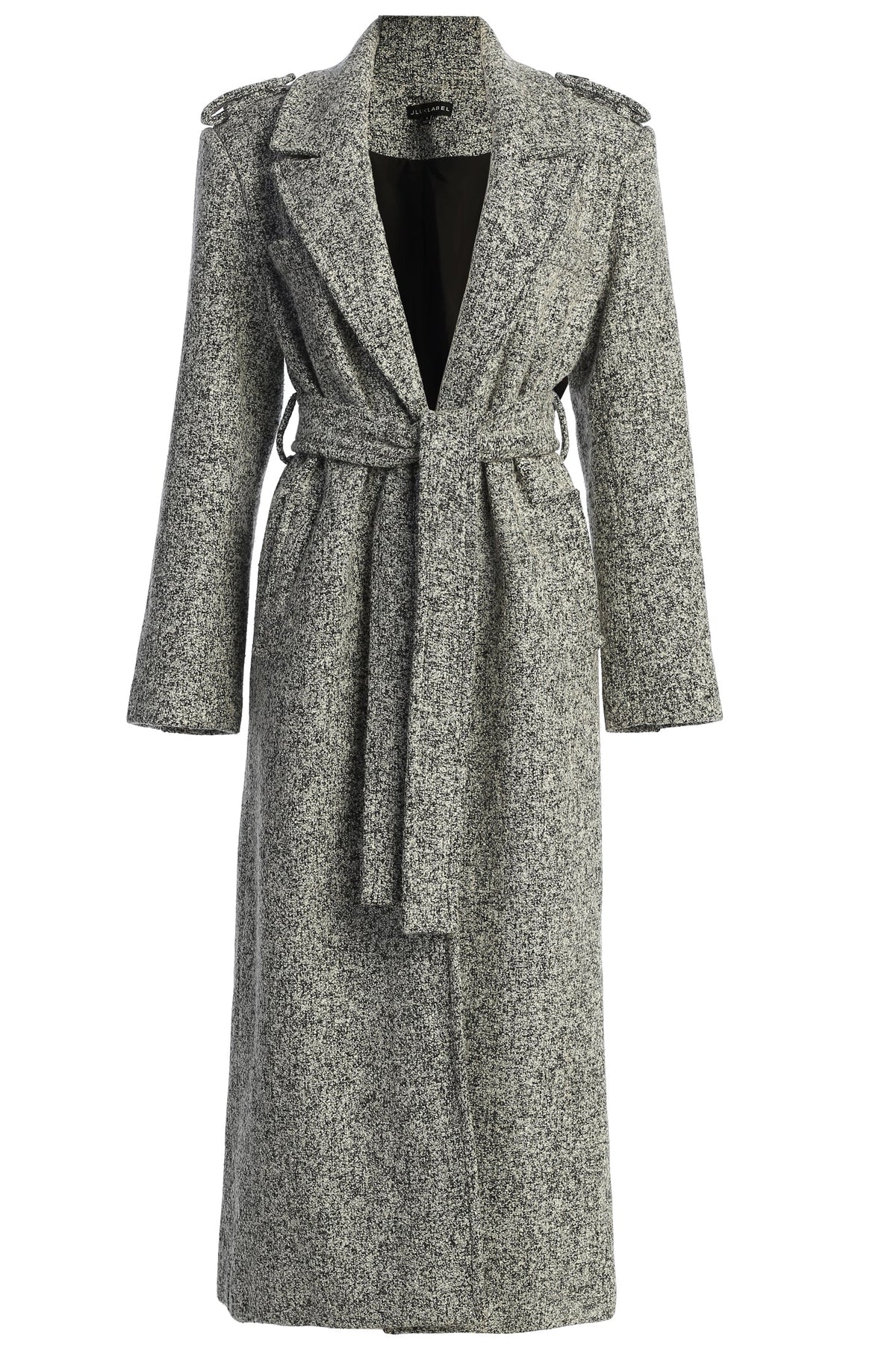 « Héritage Clair » — Manteau Long Ceinturé en Tweed, Gris Clair