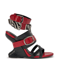 AZALEA WANG ISKRA RED MULTI STRAP NOVELTY WEDGE SANDAL