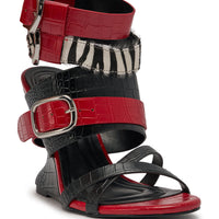 AZALEA WANG ISKRA RED MULTI STRAP NOVELTY WEDGE SANDAL