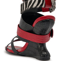 AZALEA WANG ISKRA RED MULTI STRAP NOVELTY WEDGE SANDAL