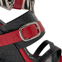 AZALEA WANG ISKRA RED MULTI STRAP NOVELTY WEDGE SANDAL