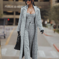 « Ligne Urbaine » — Pantalon Droit en Tweed, Gris Clair