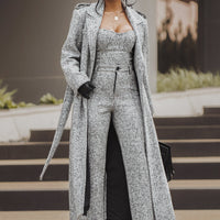 « Ligne Urbaine » — Pantalon Droit en Tweed, Gris Clair