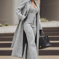 « Ligne Urbaine » — Pantalon Droit en Tweed, Gris Clair