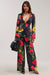 « Fleur Sauvage » — Pantalon Large Satiné Fleuri, Noir et Rouge