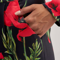 « Fleur Sauvage » — Pantalon Large Satiné Fleuri, Noir et Rouge