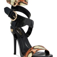 « Sillage » — Sandales Stiletto à Boucles, Noir et Python