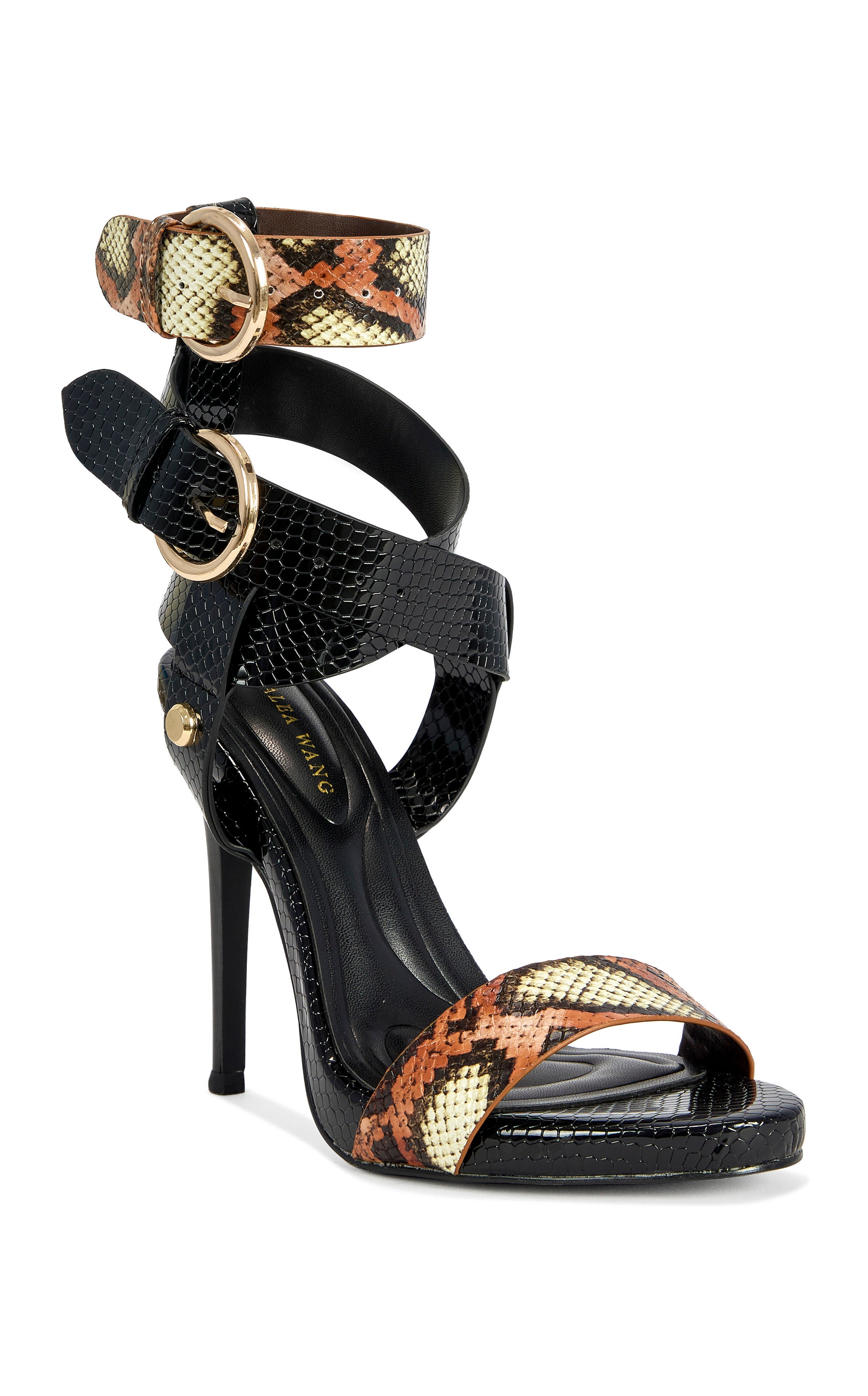 « Sillage » — Sandales Stiletto à Boucles, Noir et Python