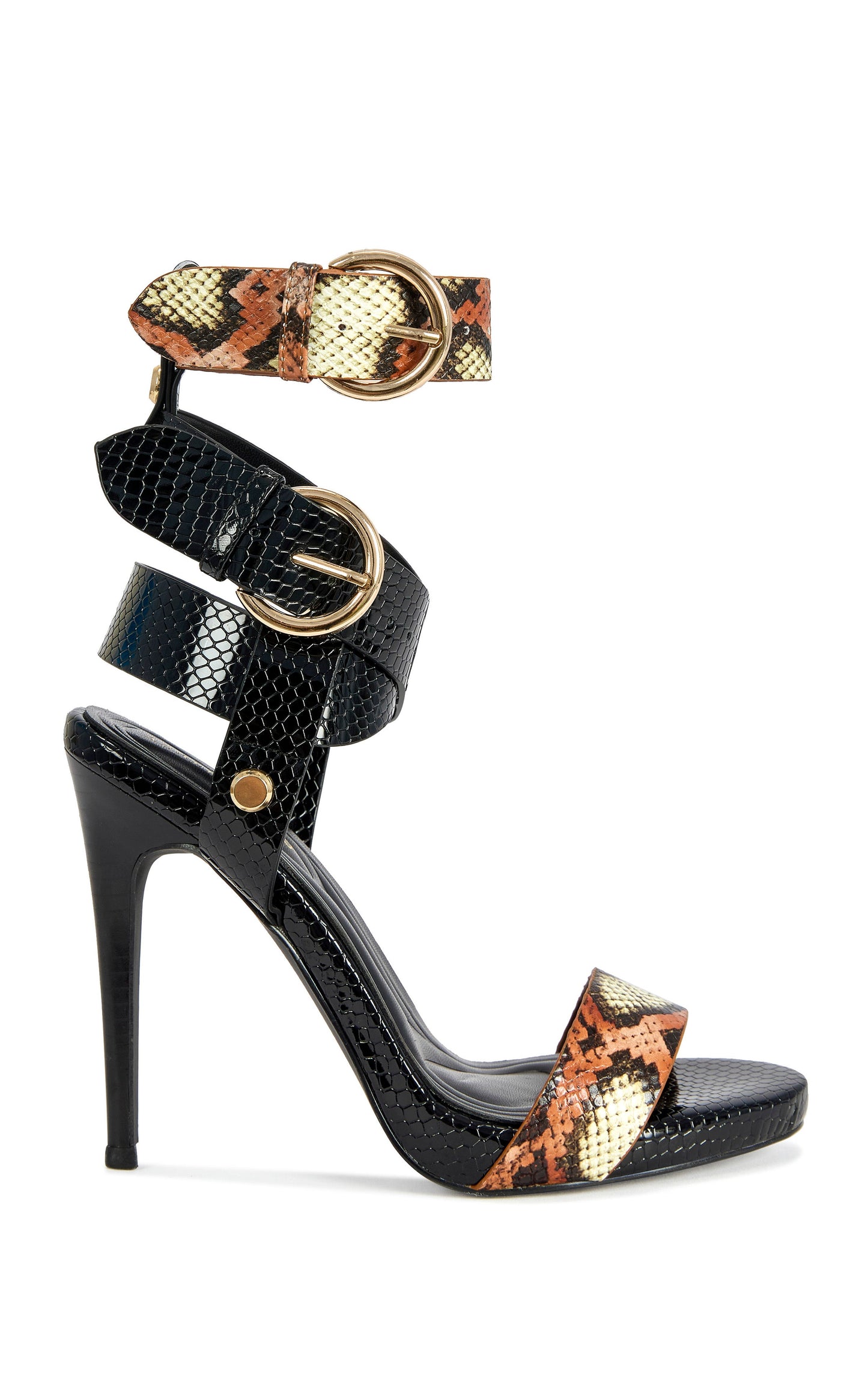 « Sillage » — Sandales Stiletto à Boucles, Noir et Python