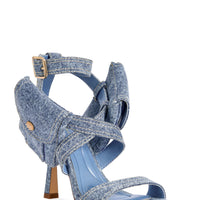 « Cargo » — Sandales Stiletto en Denim à Poches, Bleu