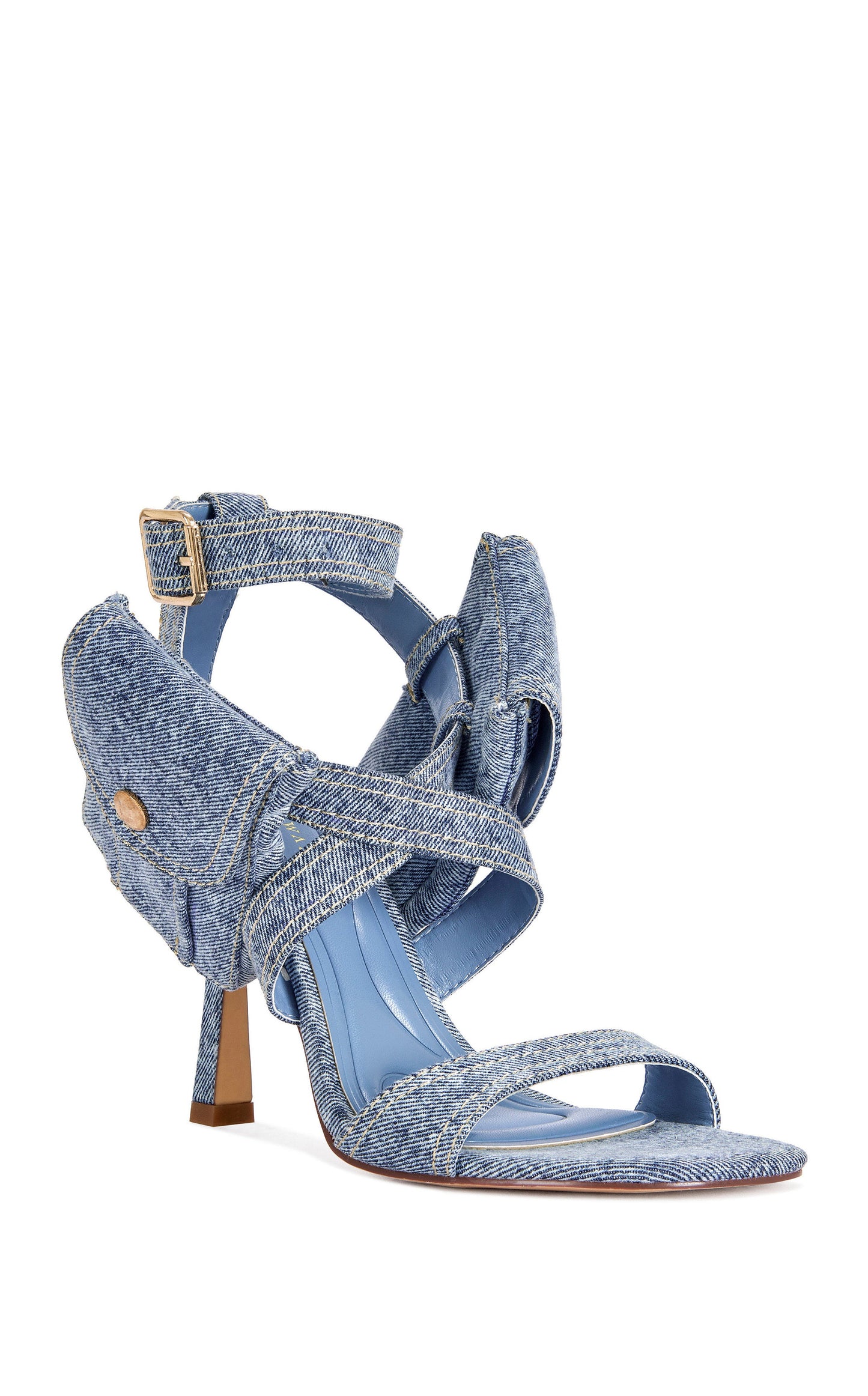 « Cargo » — Sandales Stiletto en Denim à Poches, Bleu
