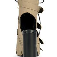 « Atlas » — Sandales Bottines à Talon Bloc, Taupe