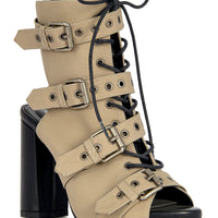 « Atlas » — Sandales Bottines à Talon Bloc, Taupe