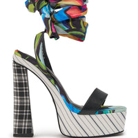AKIRA GOLD MAGRITTE MULTI STRIPE PRINT CHUNKY PLATFORM SANDAL