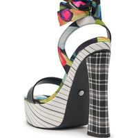 AKIRA GOLD MAGRITTE MULTI STRIPE PRINT CHUNKY PLATFORM SANDAL